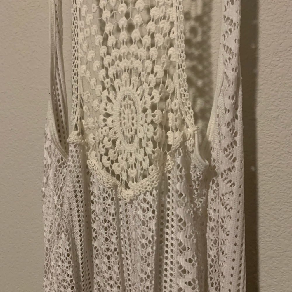 Long cream crochet duster vest